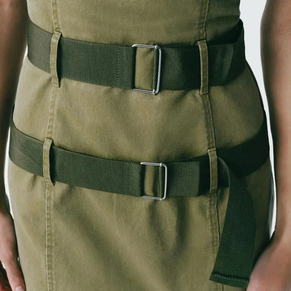 ZARA BELTED WAXED BLOGGERS FAMOUS GREEN DRESS - Picture 3 of 9